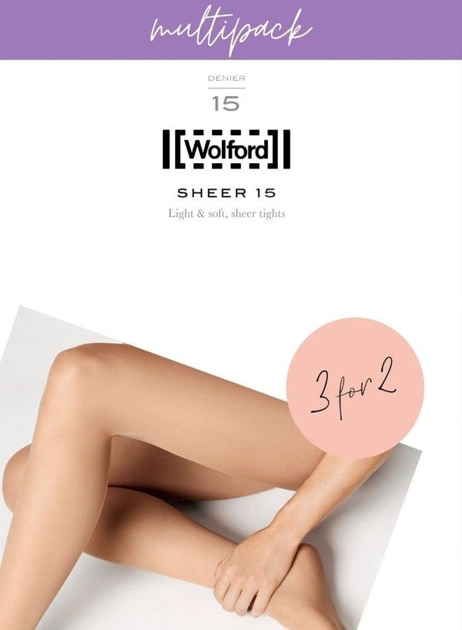 Wolford Sheer 15 Tights for Women - 3-Pack Lightweight Sheer Pantyhose Toe Design Ultra-Soft Finish Ideal for Open-Toe Shoes gobi Beige M - Image 2